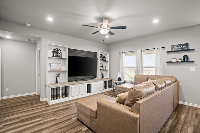 2689 Everly Ln, Corpus Christi, TX 78415 - living room with ceiling fan, wood finished floors, baseboards, and recessed lighting