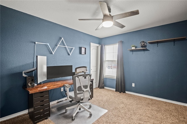 2689 Everly Ln, Corpus Christi, TX 78415 - carpeted office featuring a ceiling fan, baseboards, and a textured ceiling