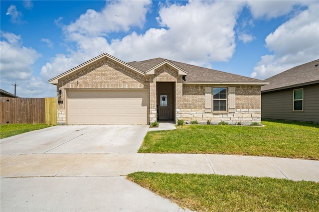 2689 Everly Ln, Corpus Christi, TX 78415 - view of front of property with brick siding, a garage, concrete driveway, a shingled roof, and stone siding