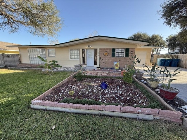 ranch-style house with a front lawn and a garage