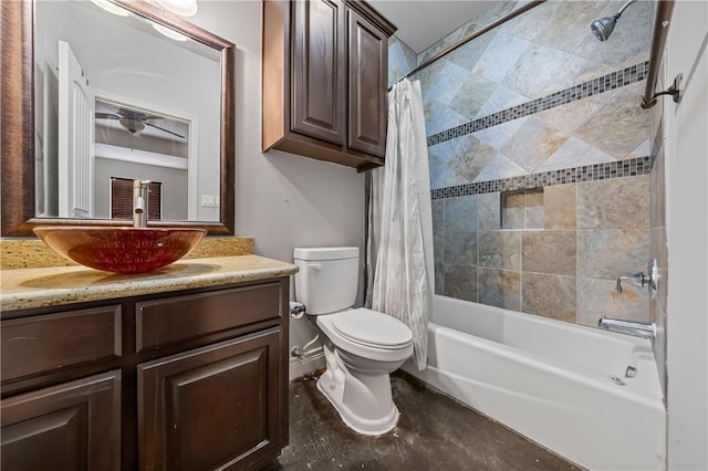 full bathroom featuring toilet, vanity, and shower / bath combo