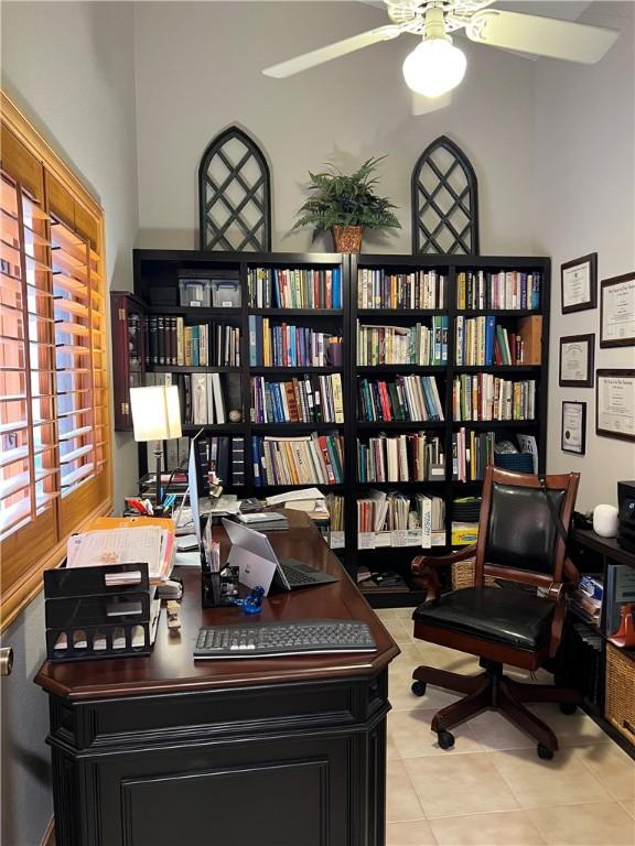 1504 Morningside Dr, Alice, TX 78332 - tiled home office featuring ceiling fan