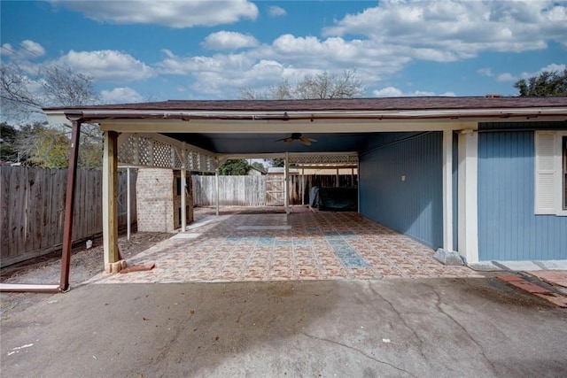 view of parking / parking lot featuring ceiling fan