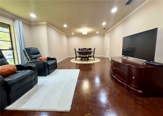 living room featuring ornamental molding