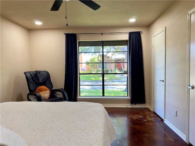 bedroom featuring ceiling fan