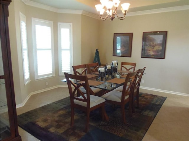 425 Seco Dr, Portland, TX 78374 - tiled dining area with a chandelier and ornamental molding