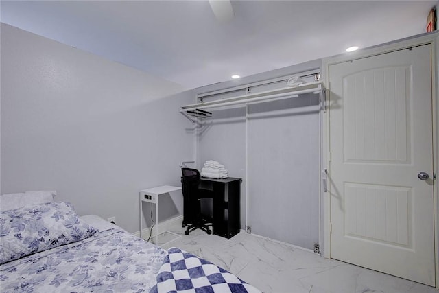 5434 Alejandro St, Corpus Christi, TX 78415 - bedroom featuring recessed lighting, marble finish floors, and a ceiling fan