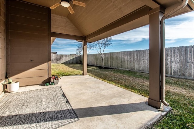 view of patio / terrace featuring ceiling fan