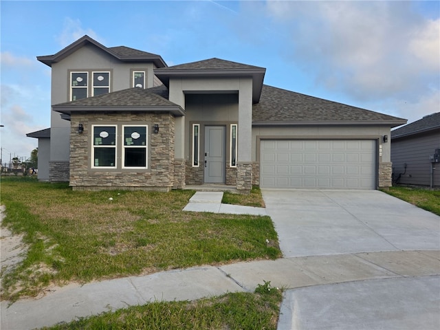 714 Mereet Dr, Corpus Christi, TX 78418 - prairie-style home featuring stucco siding, an attached garage, and stone siding