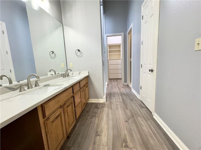 bathroom featuring hardwood / wood-style floors and vanity