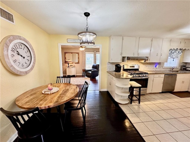 kitchen featuring appliances with stainless steel finishes, a sink, under cabinet range hood, and decorative backsplash