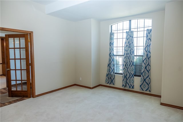 unfurnished room with light carpet