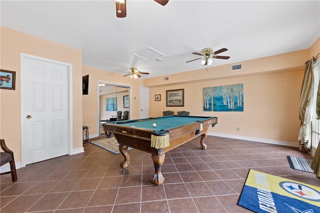 rec room with dark tile patterned floors and billiards