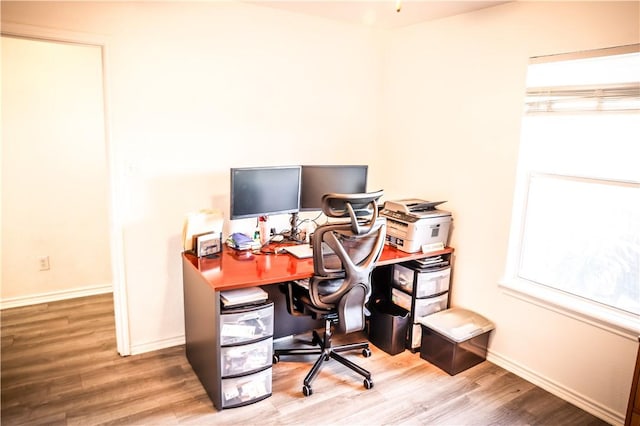 office space featuring hardwood / wood-style flooring