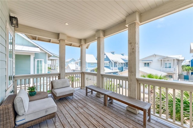 deck with a residential view