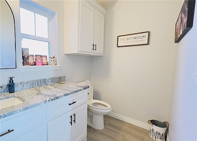 bathroom featuring vanity, hardwood / wood-style floors, and toilet