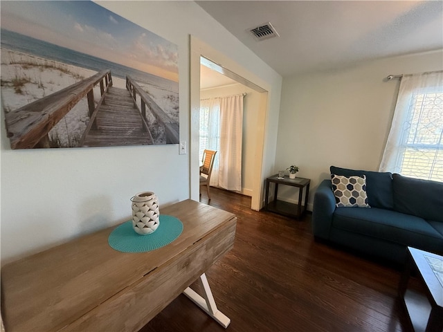 interior space with dark hardwood / wood-style floors