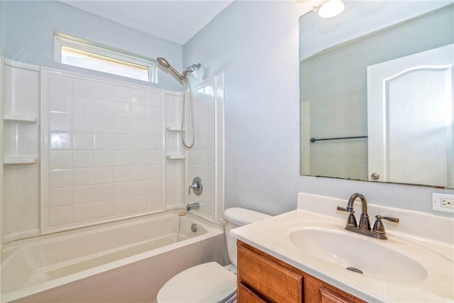 full bathroom featuring  shower combination, toilet, and vanity