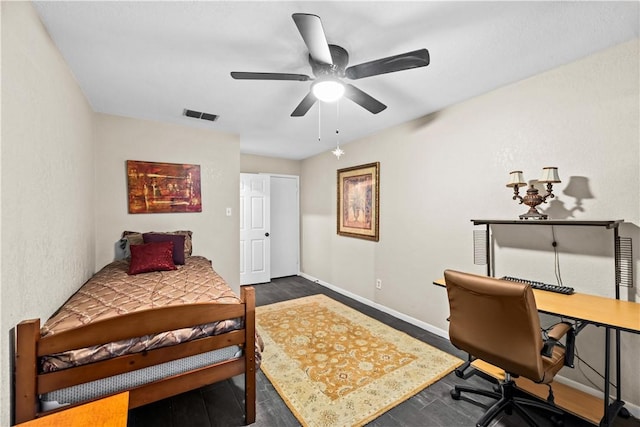 5213 Inverness Dr, Corpus Christi, TX 78413 - bedroom with a desk, dark wood-style floors, and a ceiling fan