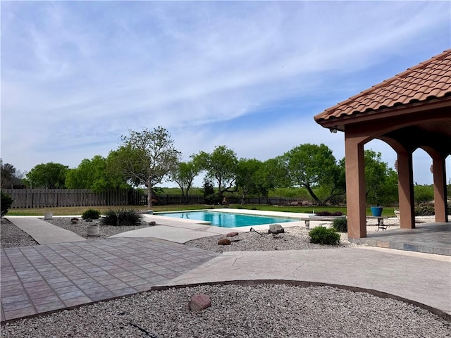 view of pool featuring a fenced in pool, a fenced backyard, and a patio area
