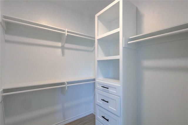 walk in closet featuring hardwood / wood-style flooring