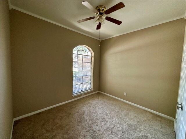 6313 Ramsgate Cir, Corpus Christi, TX 78414 - spare room with ornamental molding, carpet, ceiling fan, and baseboards