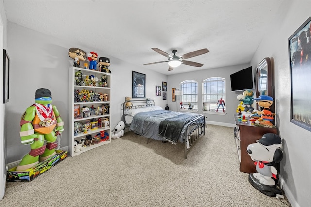 5413 King Trl, Corpus Christi, TX 78414 - carpeted bedroom featuring a ceiling fan, baseboards, and a textured ceiling