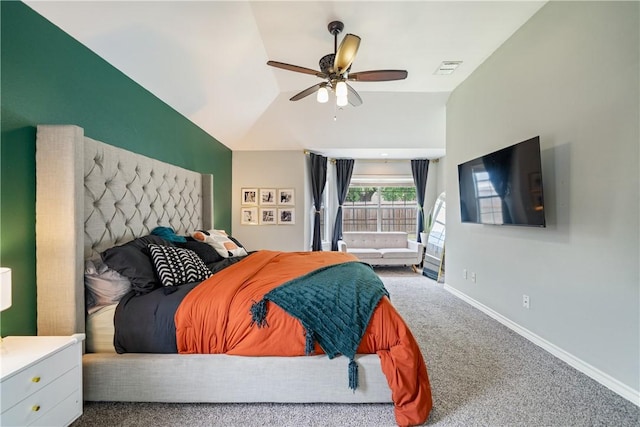 4230 Rapids Dr, Corpus Christi, TX 78410 - bedroom featuring lofted ceiling, carpet floors, baseboards, and a ceiling fan
