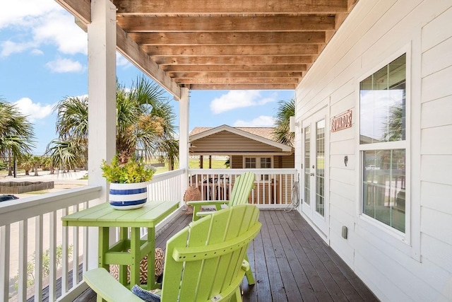 wooden deck with french doors