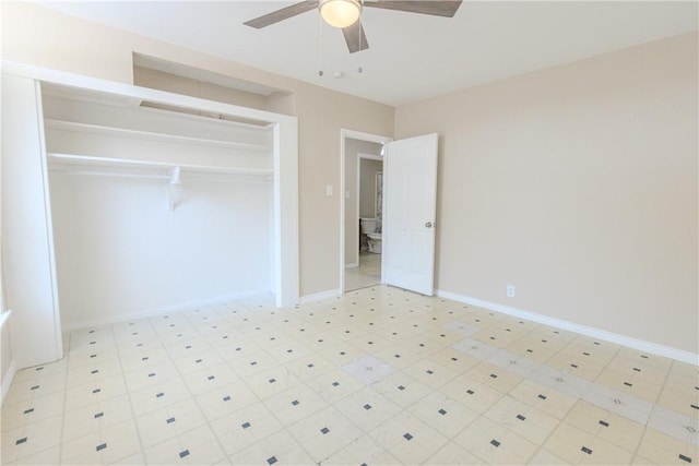 1553 Casa Grande Dr, Corpus Christi, TX 78411 - unfurnished bedroom featuring a closet, a ceiling fan, and baseboards