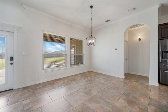 unfurnished dining area featuring ornamental molding