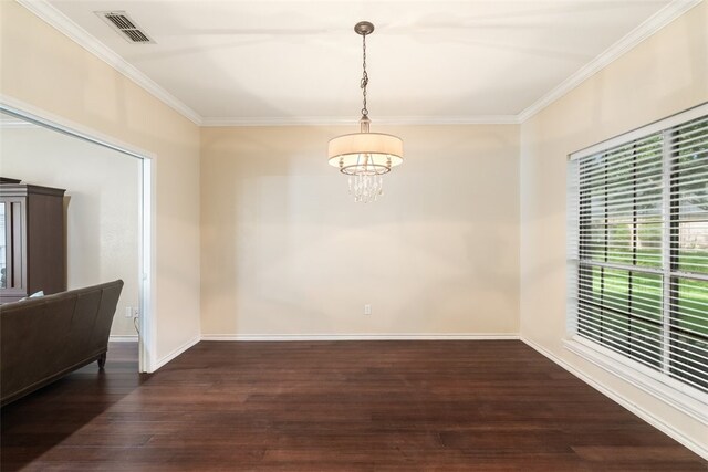 7030 Chiswick Dr, Corpus Christi, TX 78413 - unfurnished room with a chandelier, dark wood finished floors, and crown molding