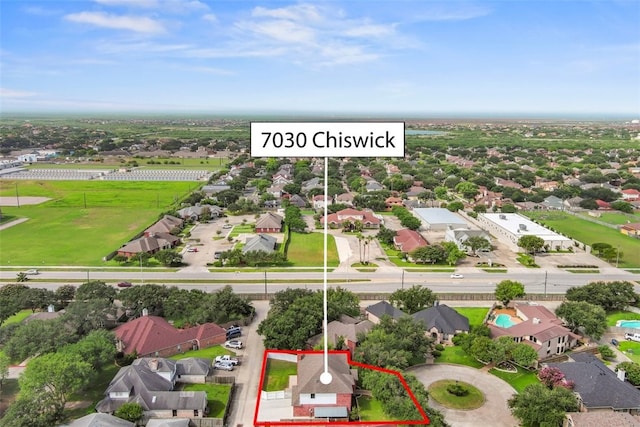 7030 Chiswick Dr, Corpus Christi, TX 78413 - aerial perspective of suburban area featuring property parcel outlined