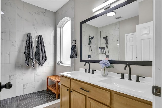 1119 Imperial St, Portland, TX 78374 - bathroom featuring a marble finish shower and double vanity