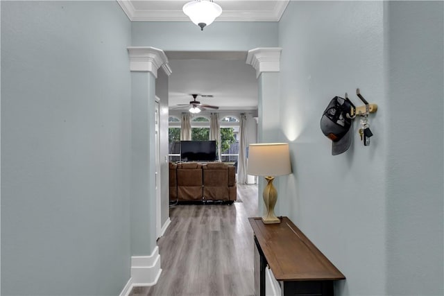 1119 Imperial St, Portland, TX 78374 - hall featuring ornamental molding, light wood-type flooring, and baseboards