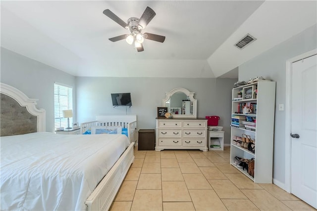5929 Choctaw Dr, Corpus Christi, TX 78415 - bedroom with light tile patterned floors and a ceiling fan
