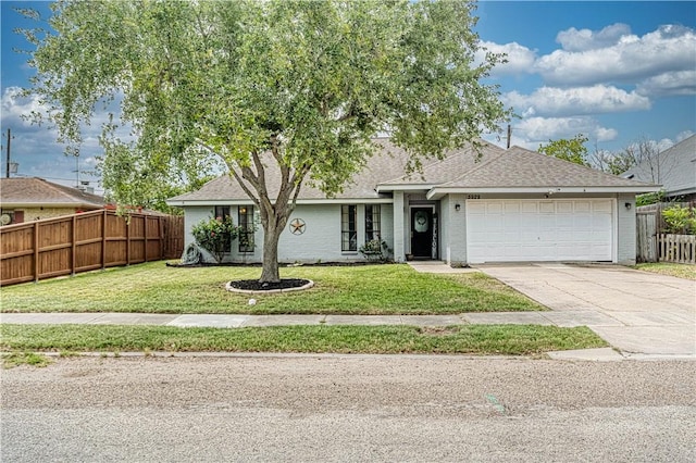 5929 Choctaw Dr, Corpus Christi, TX 78415 - ranch-style house with an attached garage, driveway, roof with shingles, and brick siding