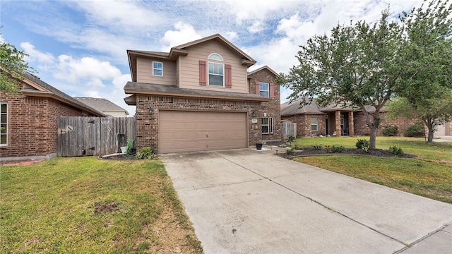 view of front property with a front yard and a garage