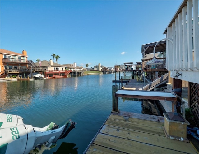 view of dock with a water view