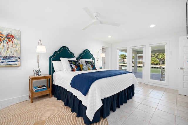 31 Bahama Dr, Rockport, TX 78382 - bedroom with baseboards, recessed lighting, light tile patterned floors, and access to exterior
