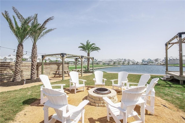 view of patio featuring a fire pit and a pergola