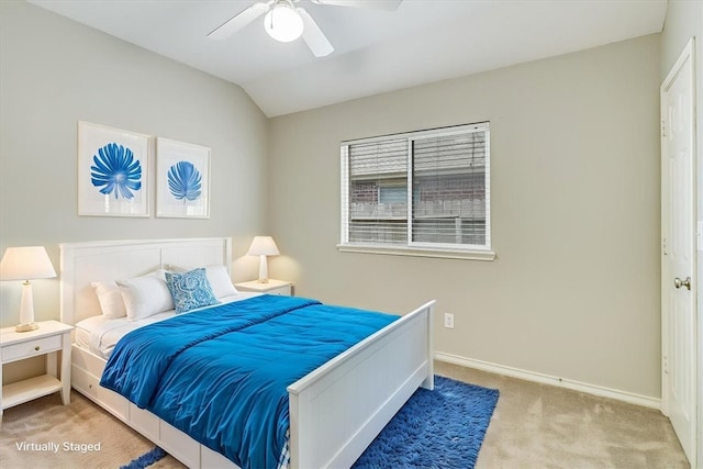7206 Spanish Wood Dr, Corpus Christi, TX 78414 - bedroom with a ceiling fan, baseboards, lofted ceiling, and carpet