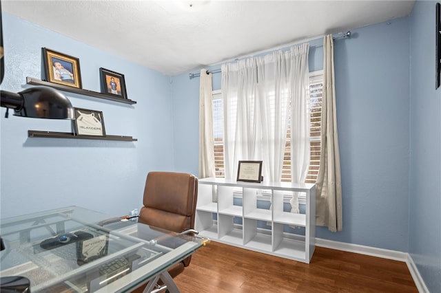 office space with hardwood / wood-style flooring