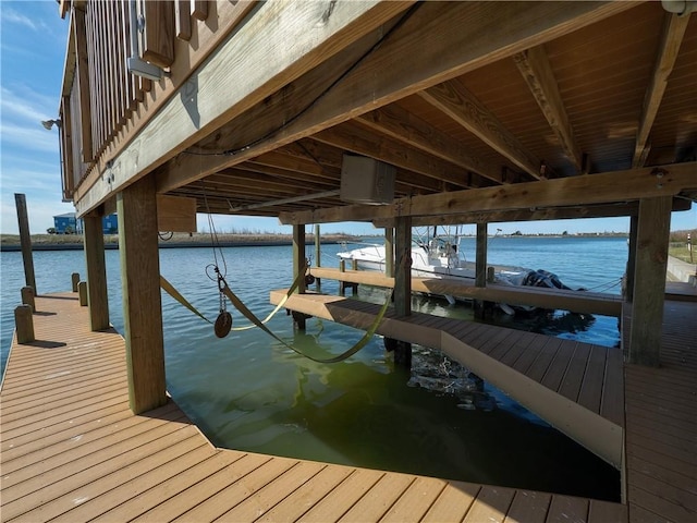 view of dock with a water view