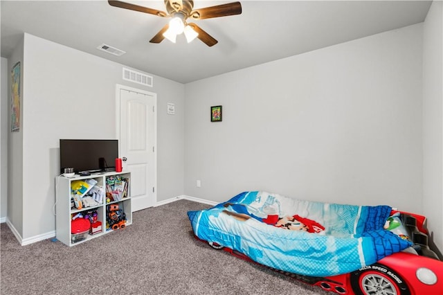 7706 Iron Man, Corpus Christi, TX 78414 - bedroom with carpet, visible vents, ceiling fan, and baseboards