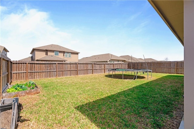 7706 Iron Man, Corpus Christi, TX 78414 - view of yard featuring a trampoline, a fenced backyard, and a vegetable garden
