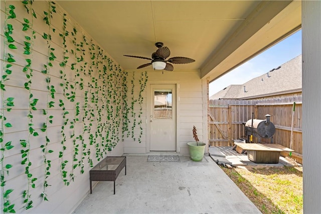 7706 Iron Man, Corpus Christi, TX 78414 - view of patio / terrace featuring a ceiling fan, a gate, and fence