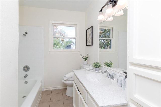 full bathroom featuring a wealth of natural light, tile patterned flooring, vanity, and toilet