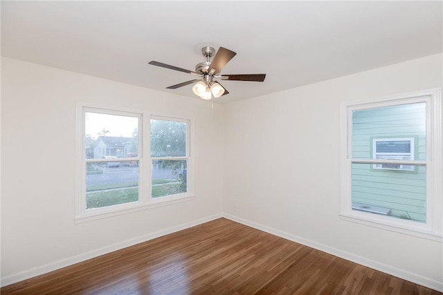 unfurnished room featuring wood-type flooring and ceiling fan