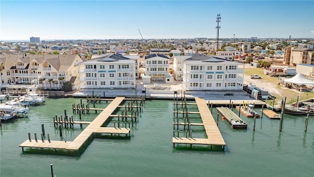 dock area with a water view